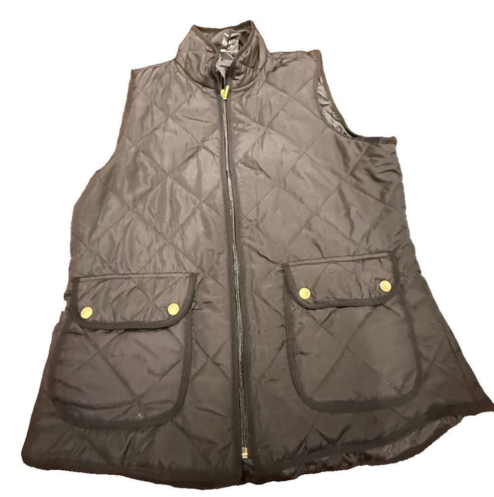 New Directions Weekend Womens Medium Black Quilted Vest Full Zip Gold Snaps